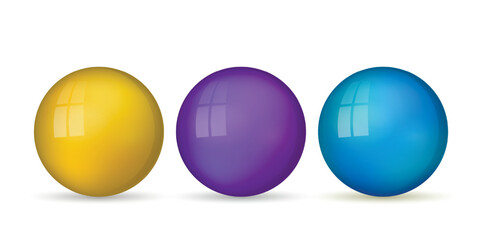 Wall Mural - set with glass colorful balls. glossy realistic ball, 3d abstract vector illustration highlighted on