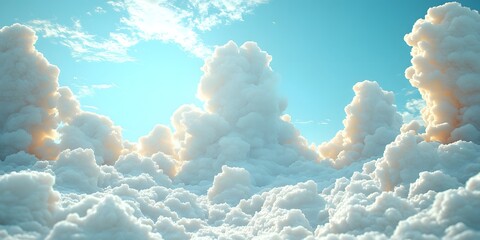 Skyward Gaze: A breathtaking view from below reveals a serene expanse of fluffy clouds floating in a brilliant blue sky, evoking feelings of peace and serenity.