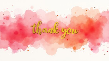Thank You Gold Text Watercolor Background