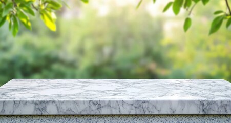 Fototapete - Empty marble table with blurred green spring nature background