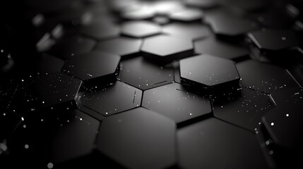 Leinwandbilder - Futuristic 3D hexagonal honeycomb landscape on a black background, network connection concept with big data elements and wideangle perspective