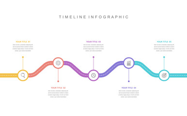 Wall Mural - business road map timeline infographic concept. with icons and 5 options, corporate milestones graph