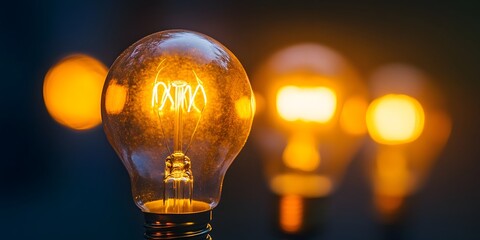 Poster - Illuminating Vintage Light Bulbs With Warm Orange Glow Background