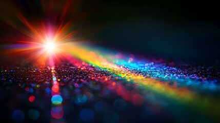Wall Mural - lens flare distortion creating blurred rainbow reflections with prismatic light leaks and colorful s