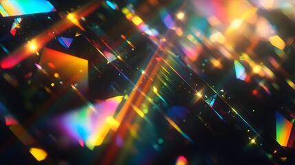 Wall Mural - abstract rainbow prism effect with blurry refractions and colorful light leaks, accompanied by holog