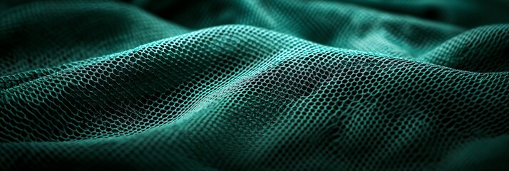 Green Net Fabric Texture Creating Smooth Wave Patterns Background Abstract