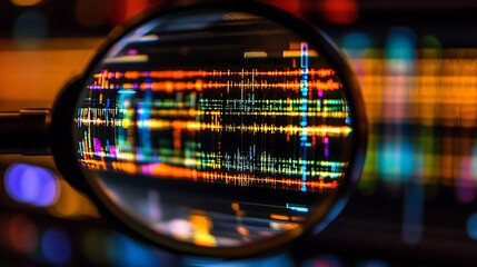 magnifying glass over abstract data analysis screen