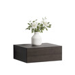 © kiimoshi - Elegant vase with flowers on a modern wooden table, white isolated background.