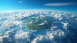 © sirachach - A stunning aerial view of Earth showcasing its lush landscapes and vibrant blue oceans surrounded by fluffy clouds under a bright sky.