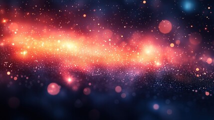 Aufkleber - Abstract cosmic nebula with vibrant red, orange, and blue hues, glowing particles, and bokeh effect.