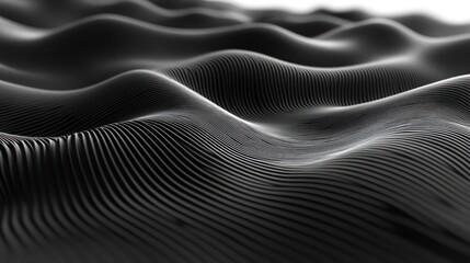 Leinwandbilder - Abstract dark gray 3D wavy surface with lines, flowing texture background.