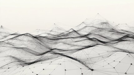 Aufkleber - Abstract digital landscape with interconnected nodes forming undulating hills.