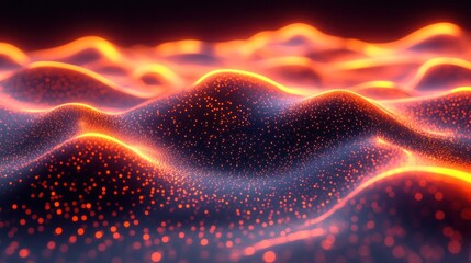 Poster - Abstract fiery orange and red glowing particle wave background.