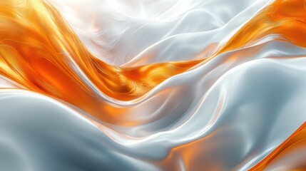 Poster - Abstract flowing white and gold fabric waves.