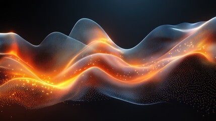 Aufkleber - Abstract glowing orange and blue wave particles on dark background.