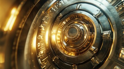 Aufkleber - Abstract golden metallic concentric circles, technological background.