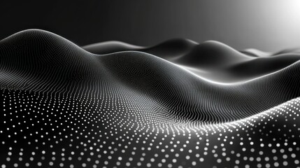 Leinwandbilder - Abstract grayscale landscape of undulating points, creating a wave-like pattern.
