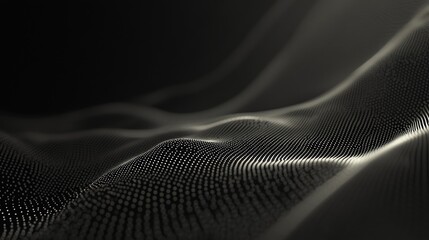 Poster - Abstract grayscale wave of particles, flowing digital data visualization.