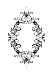 Wall Mural - elegant black and white ornate vintage floral frame with intricate details on a white background. pe