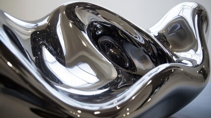 Poster - Abstract metallic sculpture with flowing, reflective surface.