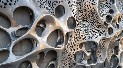 Poster - Abstract metallic wall with porous, organic texture.