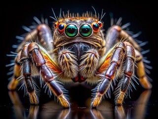 Black Background Spider Portrait Macro Photography Stock Photo
