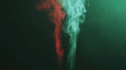 Poster - Abstract red and green smoke plumes on black background.