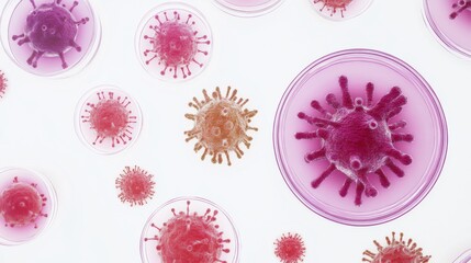 Wall Mural - microscopic view of viruses in petri dishes - science and medical research illustration
