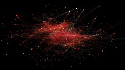 Fototapete - Abstract red glowing plexus network on black background.