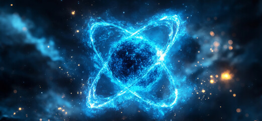 Fototapete - Visual representation of quantum computing concepts, highlighting qubit behavior and superposition dynamics within a vibrant cosmic backdrop.