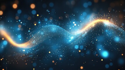 Aufkleber - Abstract swirling blue and gold light particles on dark background.