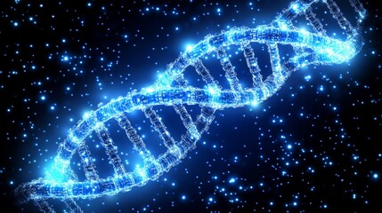 Wall Mural - glowing dna helix against starry night background for scientific and educational design