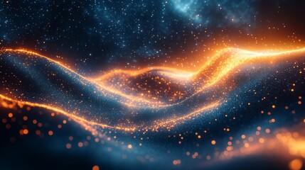 Leinwandbilder - A vibrant display illustrates quantum phenomena through waves of light, depicting concepts like superposition and entanglement while conveying a sense of energy and motion.