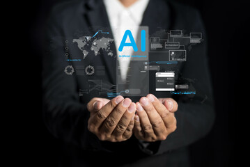 artificial intelligence technology concept . a man engages with ai-powered device generative editing