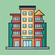 © MstParul - Apartment building vector with trees and windows, A vector illustration of an apartment building with multiple windows and trees on a green background.