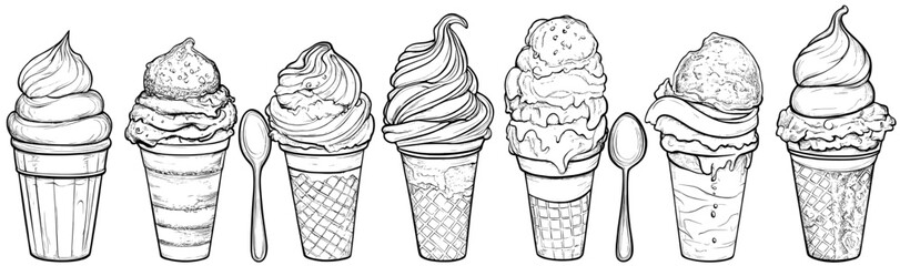 Wall Mural - a minimalist drawing of ice cream, created with modern black lines, is suitable for inclusion on men