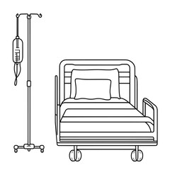 Wall Mural - a modern line drawing graphic design featuring a hospital room interior in black sketch lines on a w