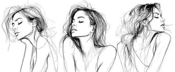 Wall Mural - a continuous line drawing forms abstract faces, specifically a woman's face, embodying a minimalist 