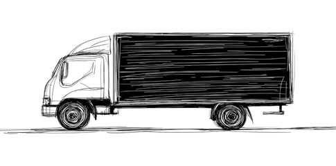 Wall Mural - a continuous line drawing of a truck is available as a simple line art illustration suitable for log
