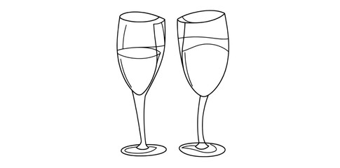 Wall Mural - a continuous line drawing illustrates the concept of a glass of wine in a modern, simple, and abstra