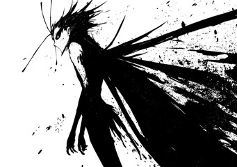 Wall Mural - a black dragonfly is depicted in a linear sketch style against a white background, forming a silhoue