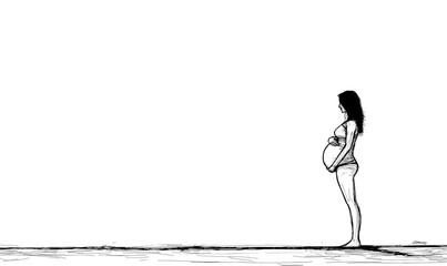 Wall Mural - a continuous line drawing depicts the silhouette of a pregnant woman, showcasing a simple line art i