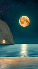 Wall Mural - moon over the sea