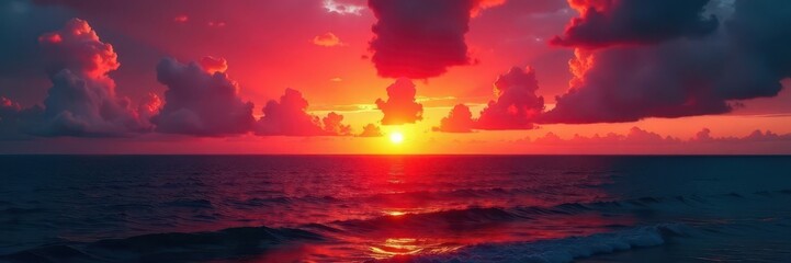 Wall Mural - deep gold and fiery red sunset over the tranquil pacific, creating a mesmerizing panorama , ocean vi