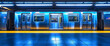 © Mirivox - Subway car at station, blue metallic surface, open doors, yellow platform, clean lines, modern transportation, urban scene, showcases public transit, travel concept
