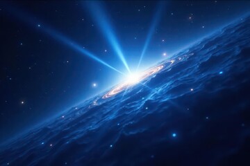 Wall Mural - Celestial blue rays, luminous streaks across dark void , magical, graphic, dark