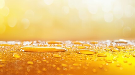 Wall Mural - vibrant yellow surface with macro water drops, a study in texture and light