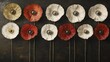 © wiwat apisithpinyo - Elegant Arrangement of Red, White and Gold Poppies Against a Textured Dark Background