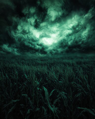 Fototapete - a field of corn under a dark sky