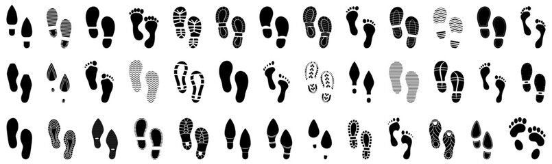Footsteps imprint collection. Set of black human legs imprint
